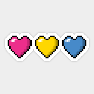 Row of Three Pansexual Pride Flag Pixel Hearts Sticker